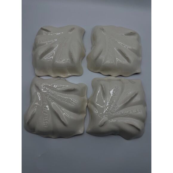 Vintage Valley Vista California Pottery 4 Brown/Cream Leaf Square Bowls #600 - Picture 4 of 5